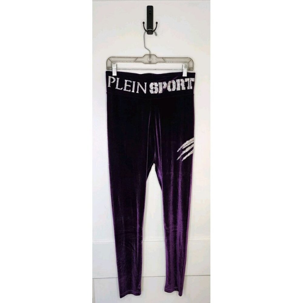 Size XL Plein Sport Purple Ex Boyfriend Velvet Leggings Rhinestone Bling